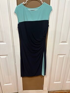 Chaps Navy and Mint Colorblock Sheath Dress